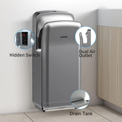 AIKE HEPA Filtered Vertical Hand Dryer Premium, 110-130V Silver Model AK2005H