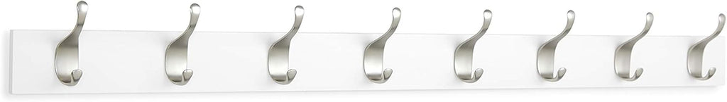 WALL MOUNTED COAT RACK, 8 MODERN HOOKS, WHITE