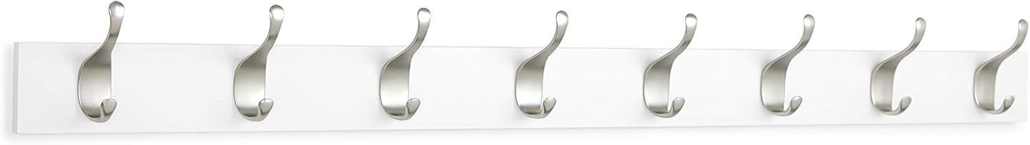 WALL MOUNTED COAT RACK, 8 MODERN HOOKS, WHITE