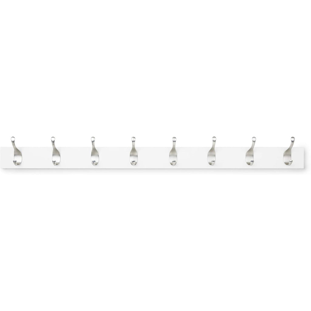WALL MOUNTED COAT RACK, 8 MODERN HOOKS, WHITE