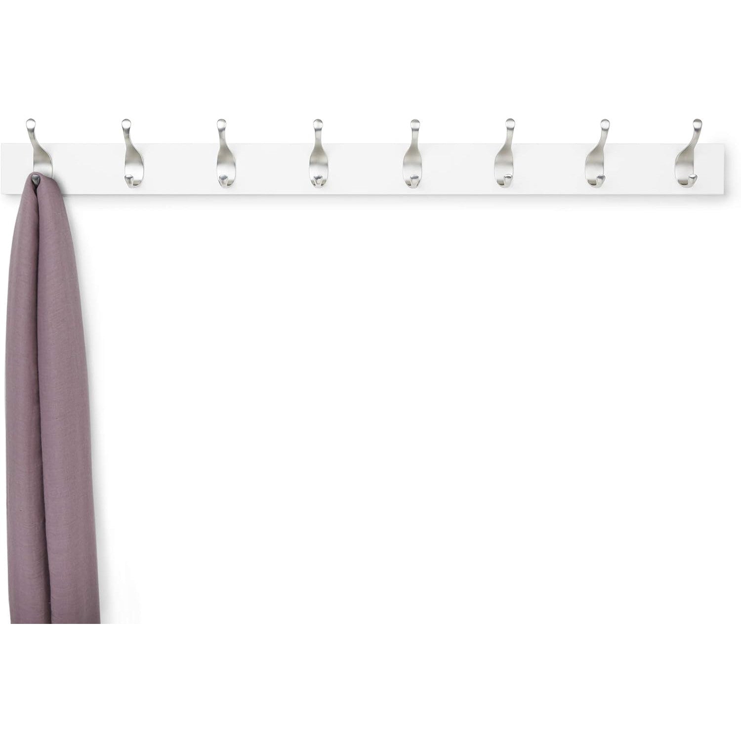 WALL MOUNTED COAT RACK, 8 MODERN HOOKS, WHITE