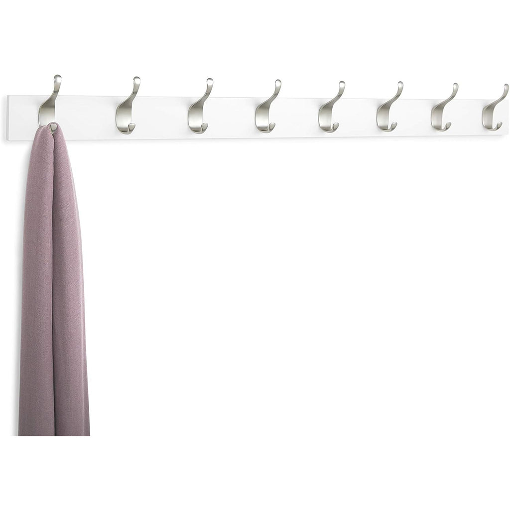 WALL MOUNTED COAT RACK, 8 MODERN HOOKS, WHITE