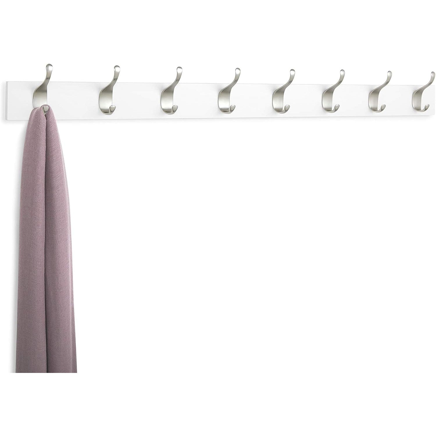 WALL MOUNTED COAT RACK, 8 MODERN HOOKS, WHITE