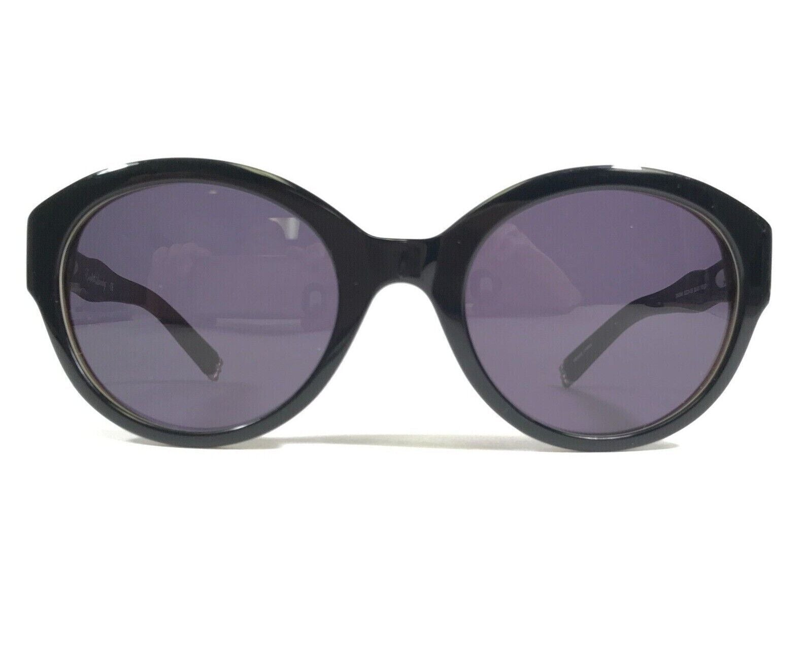 SUNGLASSES DIAGRAM BLACK WOOD BROWN ROUND FRAMES W PURPLE LENSES