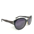 SUNGLASSES DIAGRAM BLACK WOOD BROWN ROUND FRAMES W PURPLE LENSES