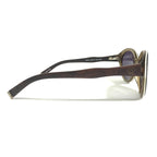 SUNGLASSES DIAGRAM BLACK WOOD BROWN ROUND FRAMES W PURPLE LENSES