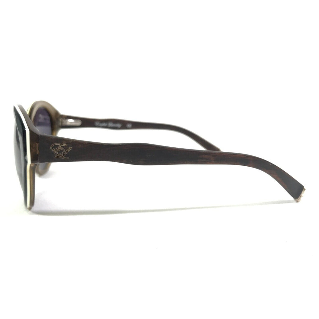SUNGLASSES DIAGRAM BLACK WOOD BROWN ROUND FRAMES W PURPLE LENSES