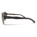 SUNGLASSES DIAGRAM BLACK WOOD BROWN ROUND FRAMES W PURPLE LENSES