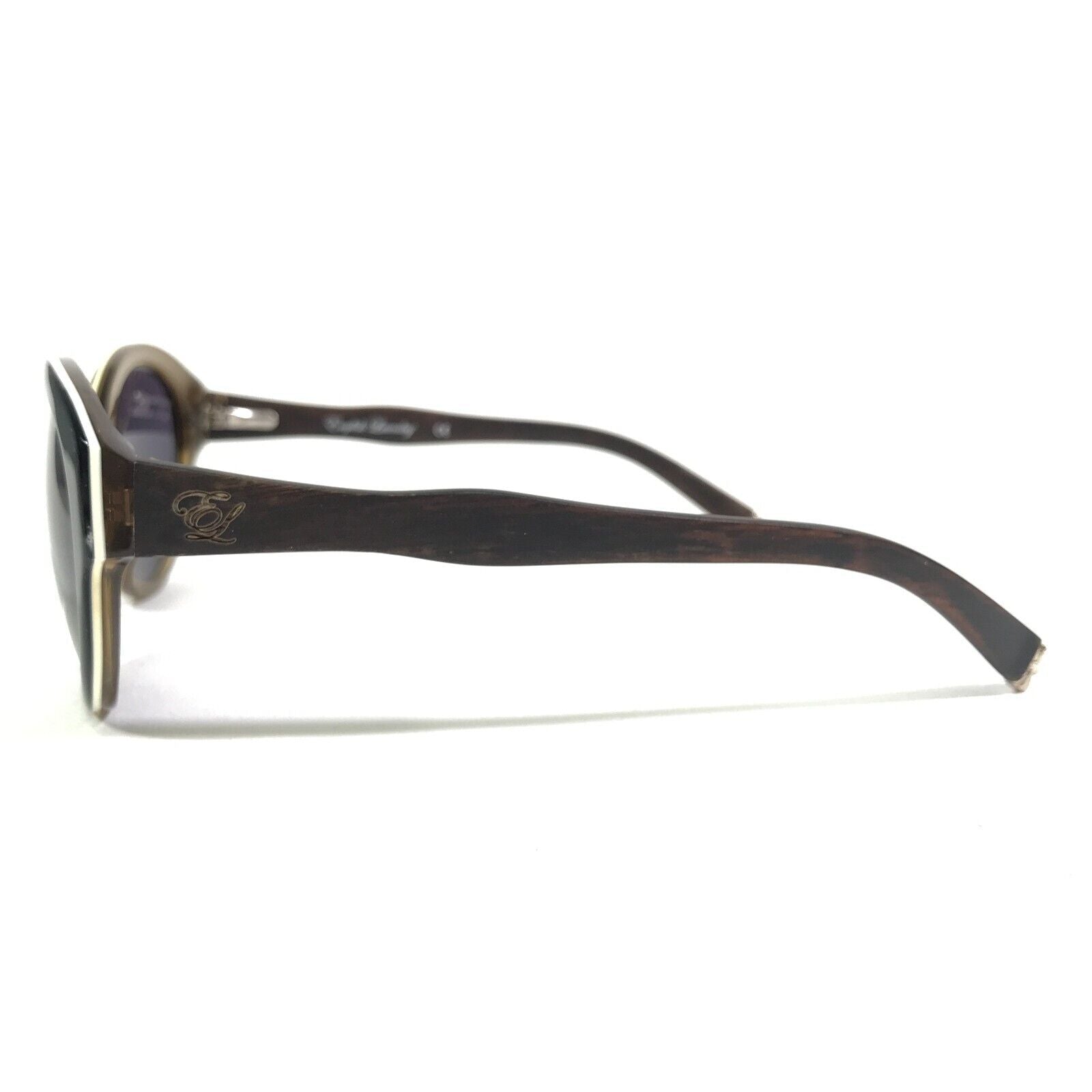 SUNGLASSES DIAGRAM BLACK WOOD BROWN ROUND FRAMES W PURPLE LENSES