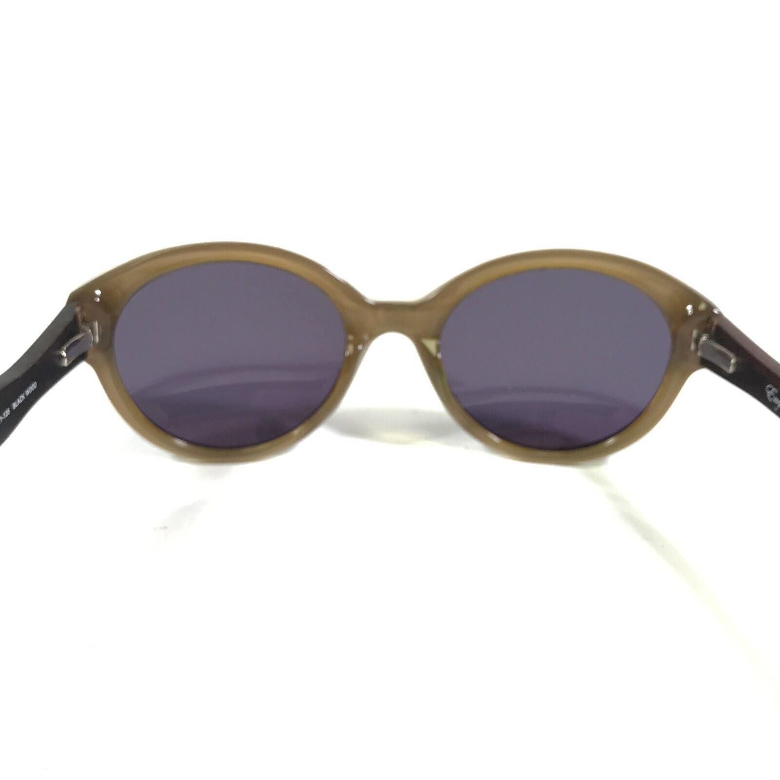 SUNGLASSES DIAGRAM BLACK WOOD BROWN ROUND FRAMES W PURPLE LENSES