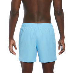 Light blue athletic shorts worn by a person on a white background