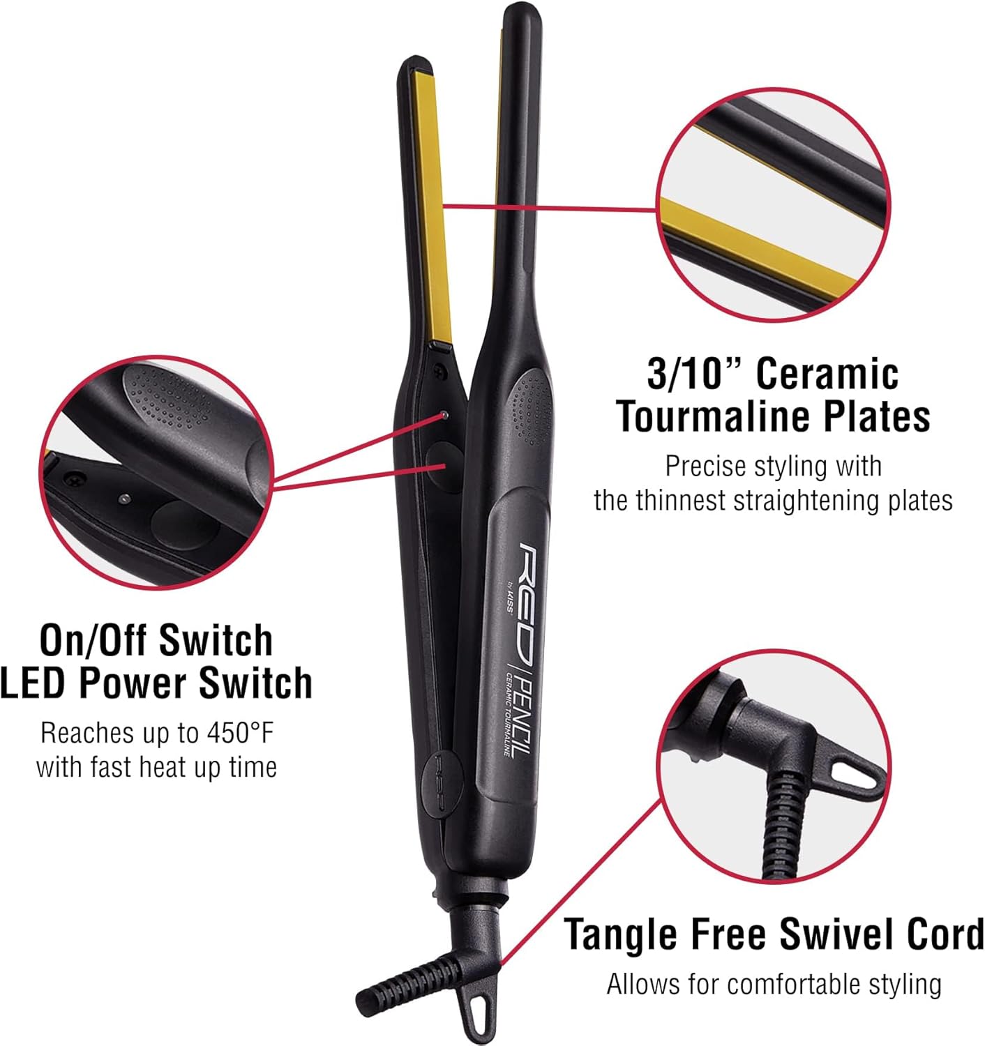 PENCIL FLAT IRON CERAMIC TOURMALINE HAIR STRAIGHTENER 0.3 INCH
