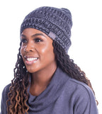 WINTER HAT | SATIN LINED | DETACHABLE POM POM | CHARCOAL BEANIE