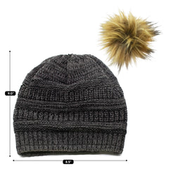 WINTER HAT | SATIN LINED | DETACHABLE POM POM | CHARCOAL BEANIE