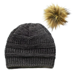 WINTER HAT | SATIN LINED | DETACHABLE POM POM | CHARCOAL BEANIE