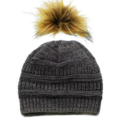 WINTER HAT | SATIN LINED | DETACHABLE POM POM | CHARCOAL BEANIE