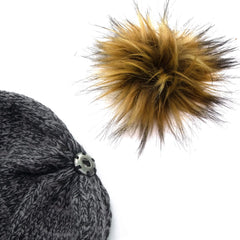 WINTER HAT | SATIN LINED | DETACHABLE POM POM | CHARCOAL BEANIE