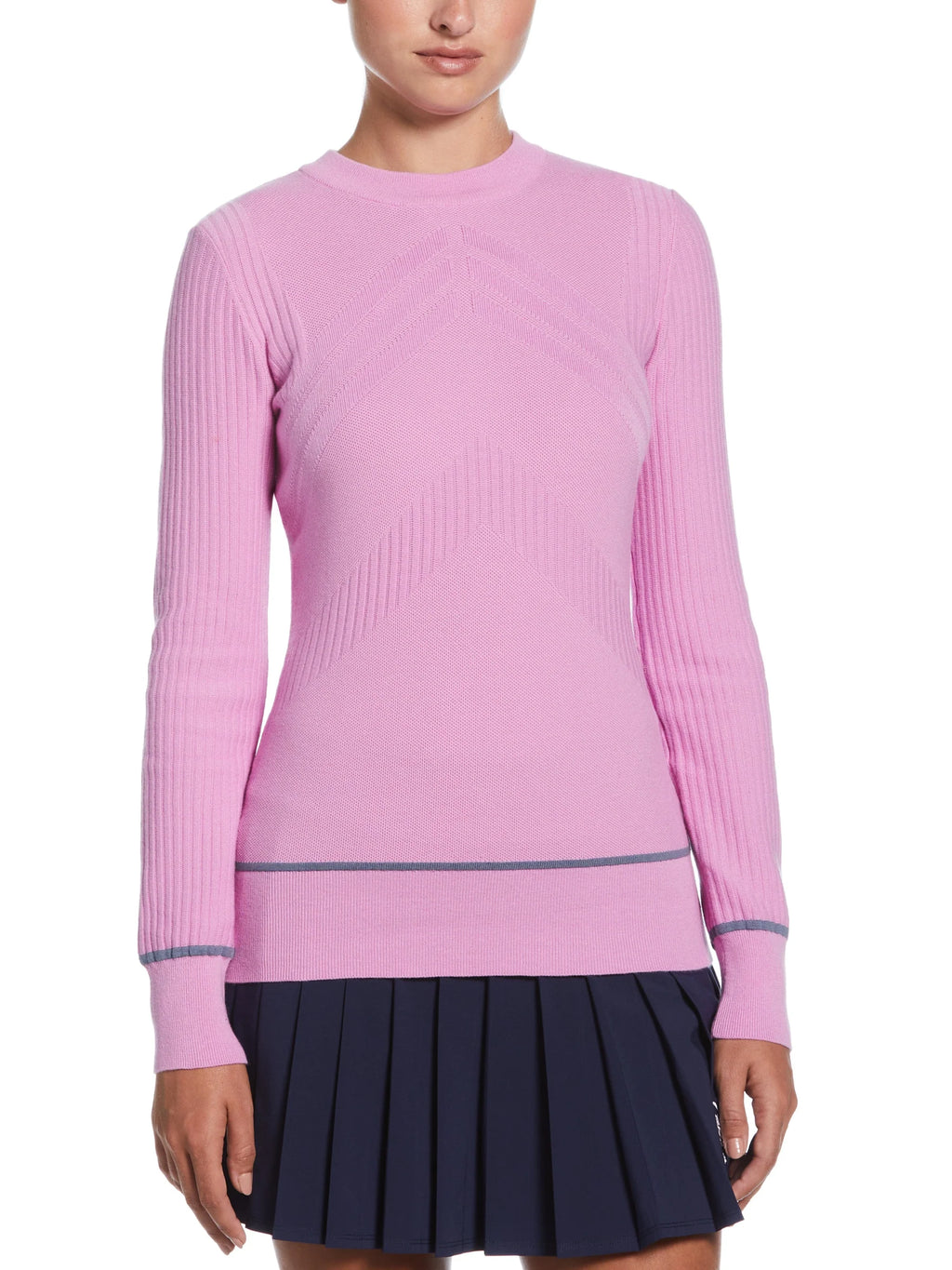 WOMENS MULTI-STITCH CHEVRON SWEATER WITH TIPPING
