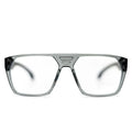 A pair of oversized square eyeglasses with a translucent smoky gray acetate frame and clear lenses, shown from a front-facing perspective on a white background.
