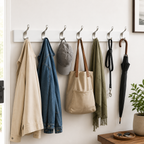 WALL MOUNTED COAT RACK, 8 MODERN HOOKS, WHITE